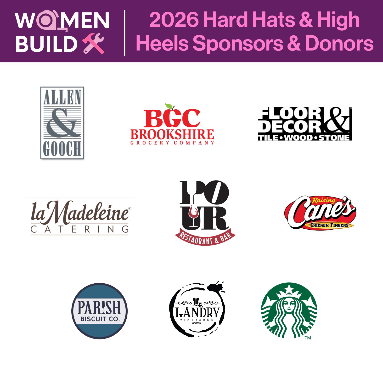 Logos of Women Build sponsors